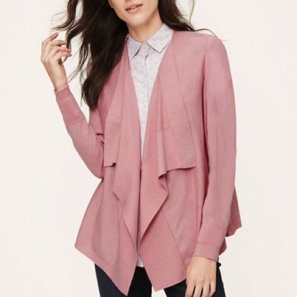 LOFT Waterfall Cardigan in Palest Pink Berry